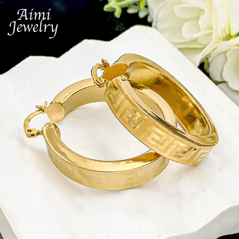 Italian Classic Jewelry Sets Rope Hook Dubai Round 18K Gold Plated Hoop Earrings for Woman Circle Earring Party Wedding Gifts