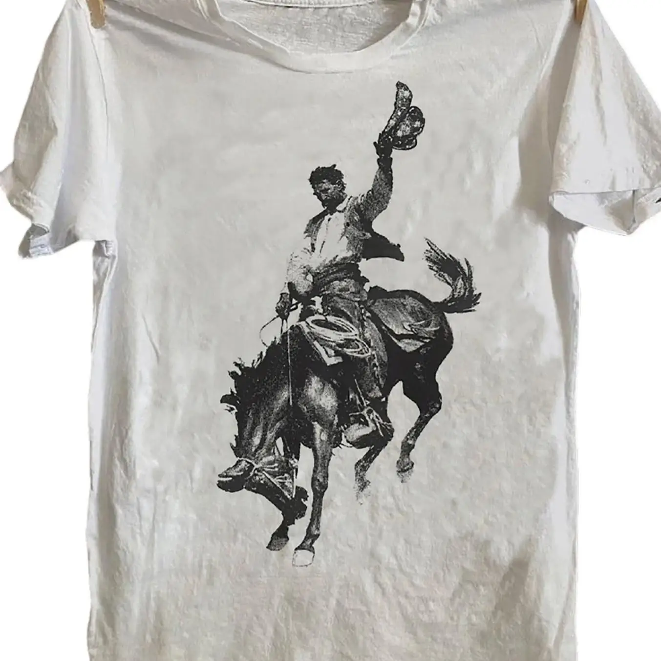 Vintage Cowboy Rider Pattern T-shirt Unisex Cotton T-shirt Vintage Western Style Soft Breathable Summer Casual Top-Perfect Gift