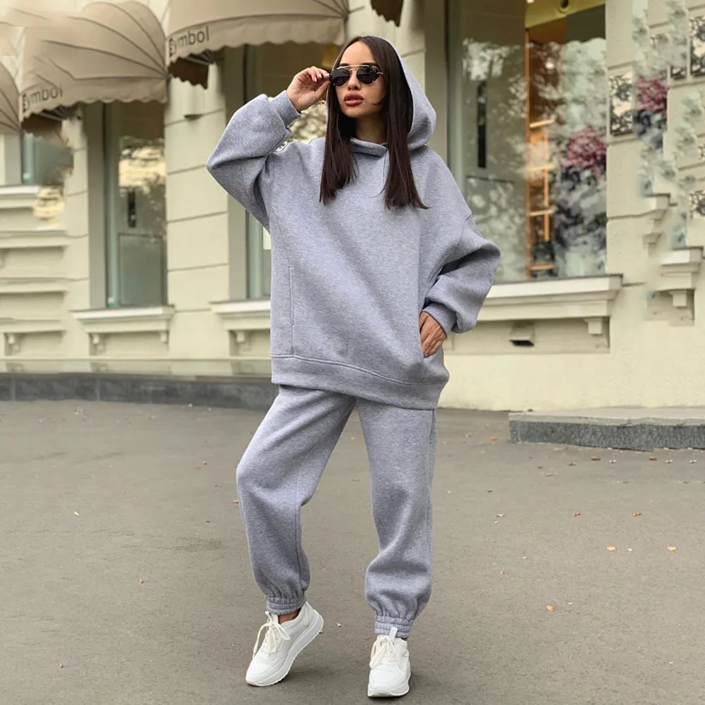 Monochrome Hooded Hoodie Set Casual European American Fashion 2-Piece Autumn Winter Hot Selling New Style