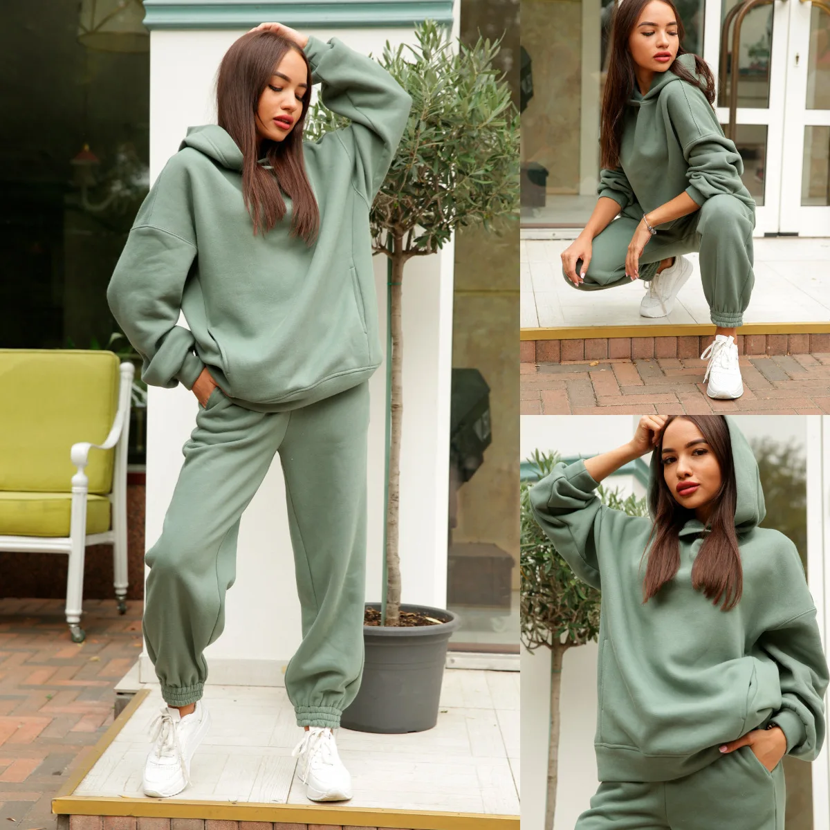 Monochrome Hooded Hoodie Set Casual European American Fashion 2-Piece Autumn Winter Hot Selling New Style