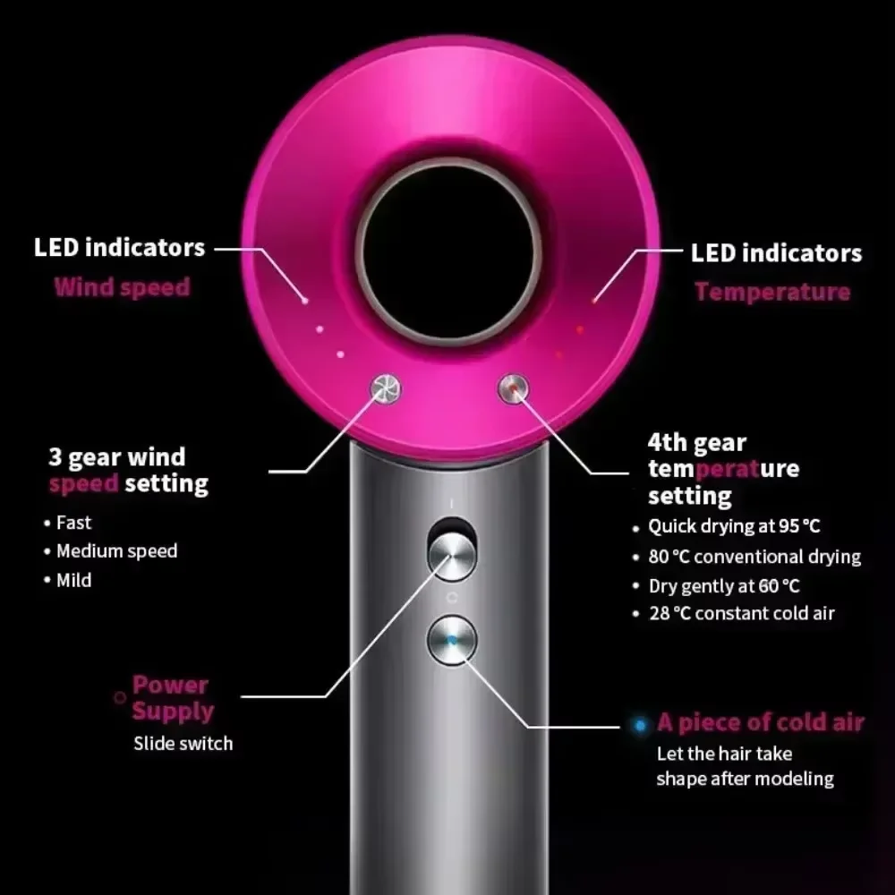 5 in 1 Professional Hair Dryer, with Hot and Cold Air Functionality - Lightweight and Thermostatic Styling Tool for Smooth Hair