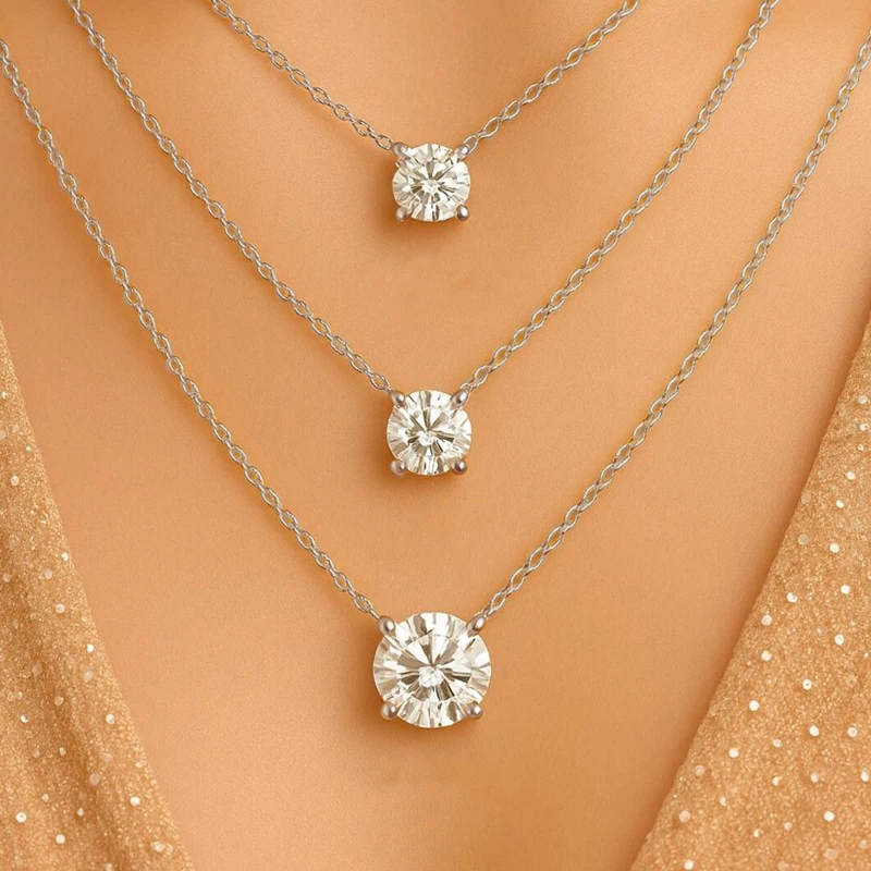 Rrjzz 0.5-5CT Moissanite Pendant Necklace for Women Solitaire D Color Round Cut Lab Imitation Diamond GRA Certified Necklaces