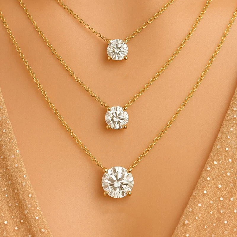 Rrjzz 0.5-5CT Moissanite Pendant Necklace for Women Solitaire D Color Round Cut Lab Imitation Diamond GRA Certified Necklaces