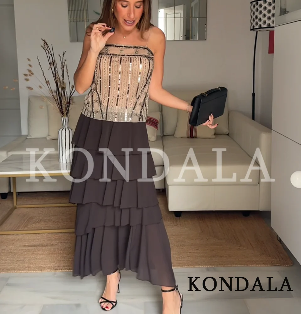 KONDALA Vintage Tiered Ruffled Skirt Women's Trendy Holidays Midi Skirts New 2026 Spring Summer Fashion High Street Lady Skirts