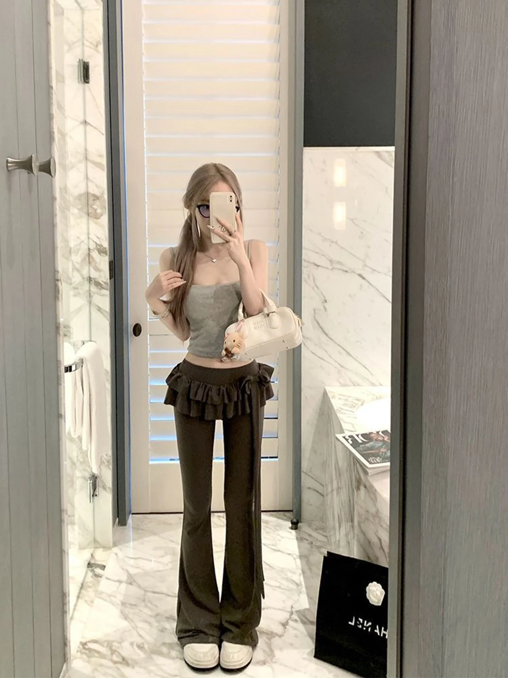 Womens Flare Pants Patchwork Ruffles Bow Slim Fit Trousers New Bow-Knot Tie Casual Fashion Summer Pantalon Femme Long Pants