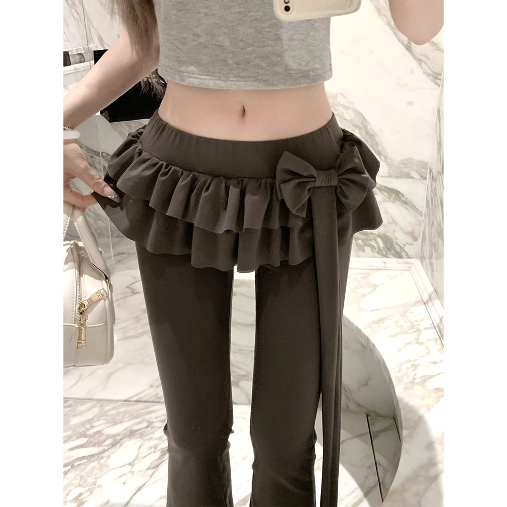 Womens Flare Pants Patchwork Ruffles Bow Slim Fit Trousers New Bow-Knot Tie Casual Fashion Summer Pantalon Femme Long Pants