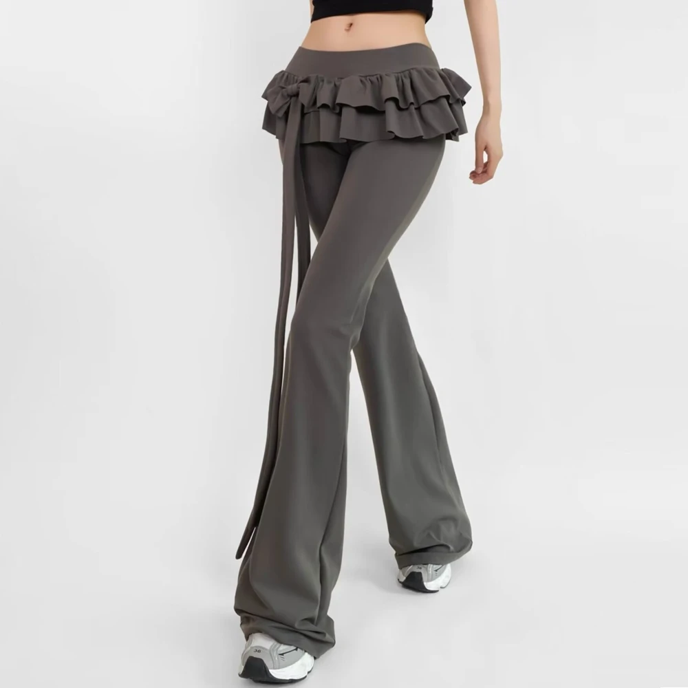 Womens Flare Pants Patchwork Ruffles Bow Slim Fit Trousers New Bow-Knot Tie Casual Fashion Summer Pantalon Femme Long Pants