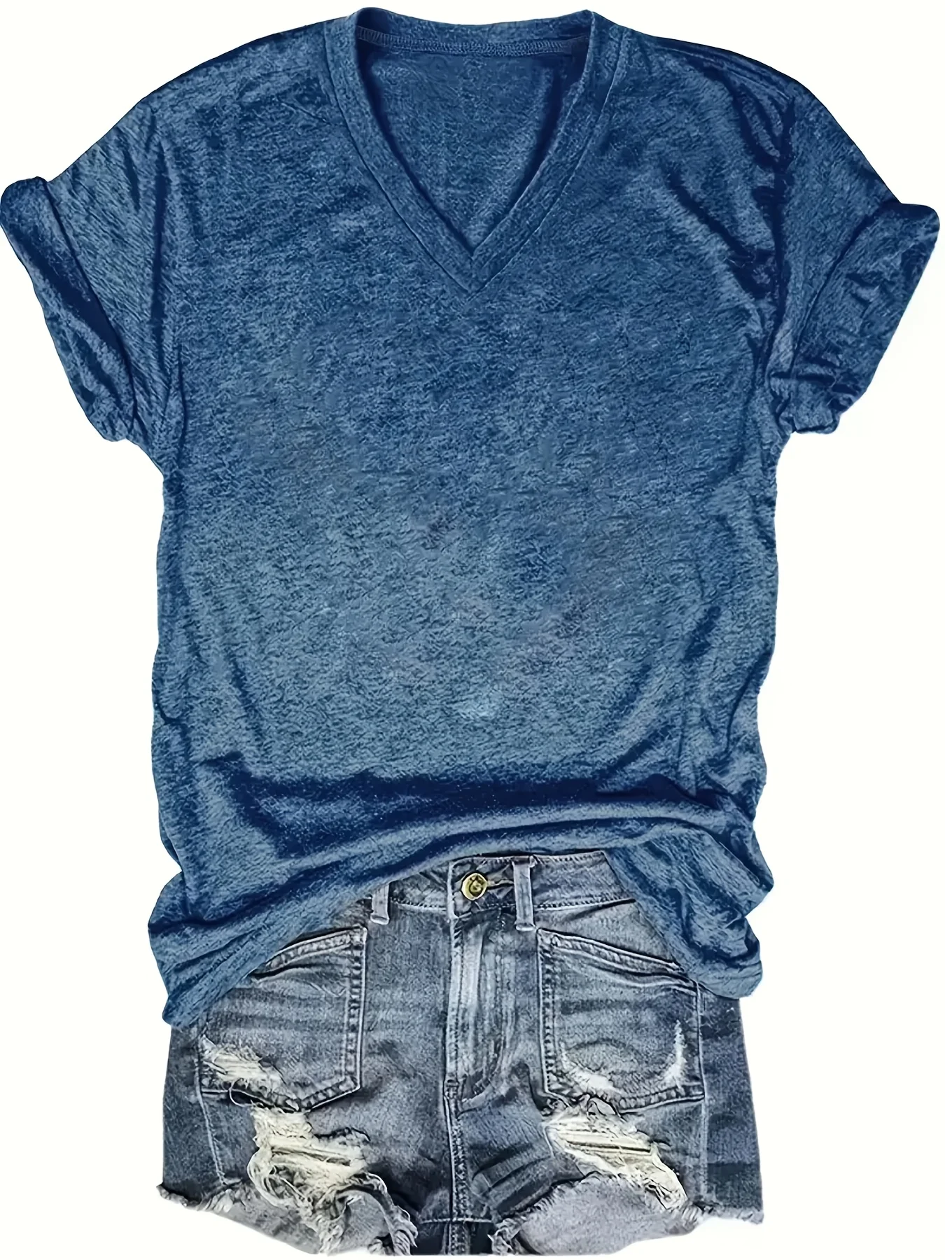 [Selected by Nianlian] Solid Color V-Neck T-Shirt, Casual Short-Sleeved T-Shirt for Spring and Summer, Women's Clothing