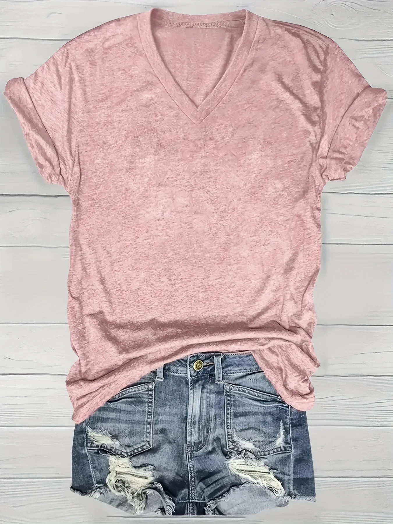 [Selected by Nianlian] Solid Color V-Neck T-Shirt, Casual Short-Sleeved T-Shirt for Spring and Summer, Women's Clothing