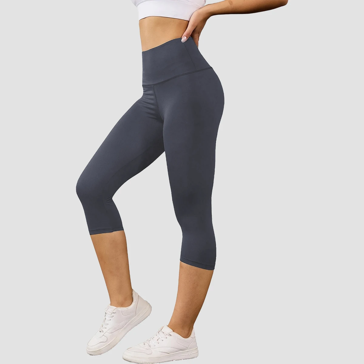 Women's High Waisted White Leggings Knee-Length Yoga Pants Stretchy Breathable for Workout, Running, and Daily Casual Wear