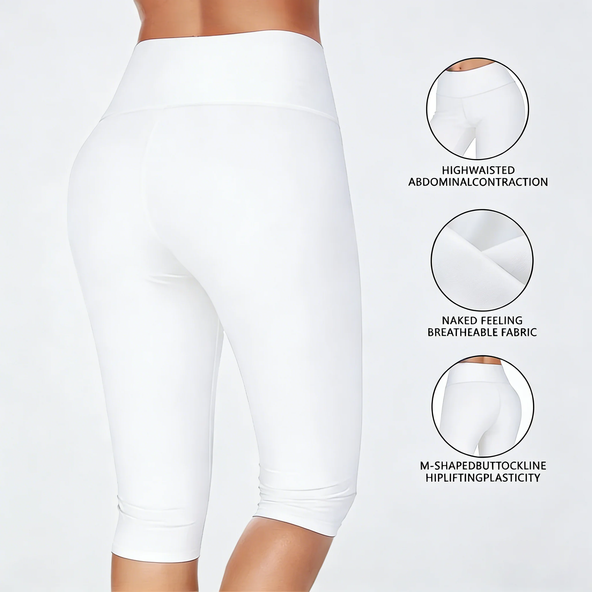 Women's High Waisted White Leggings Knee-Length Yoga Pants Stretchy Breathable for Workout, Running, and Daily Casual Wear