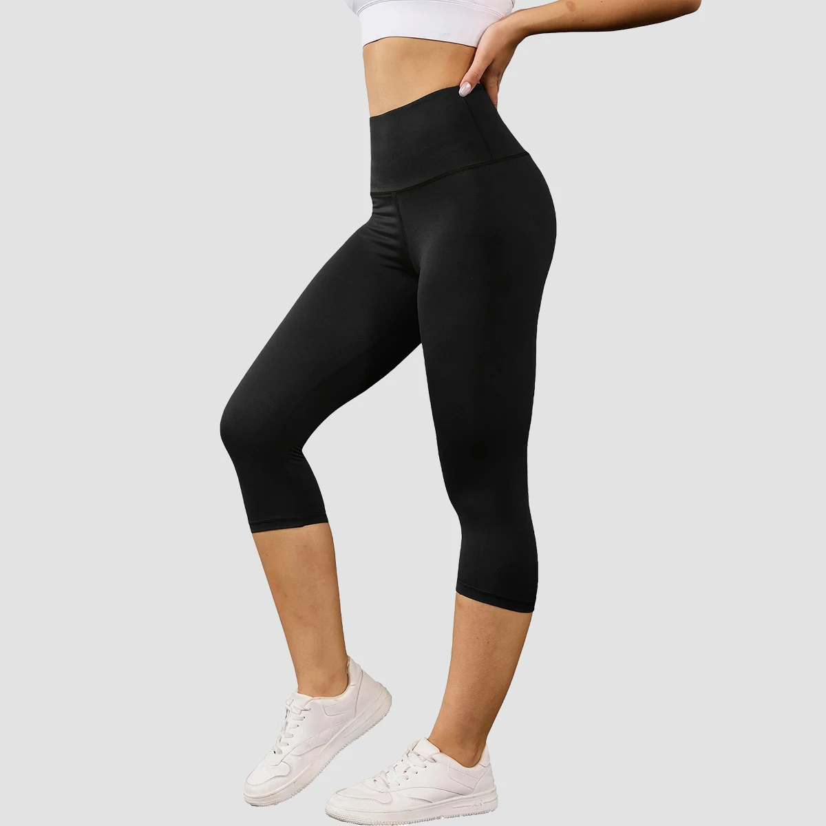 Women's High Waisted White Leggings Knee-Length Yoga Pants Stretchy Breathable for Workout, Running, and Daily Casual Wear