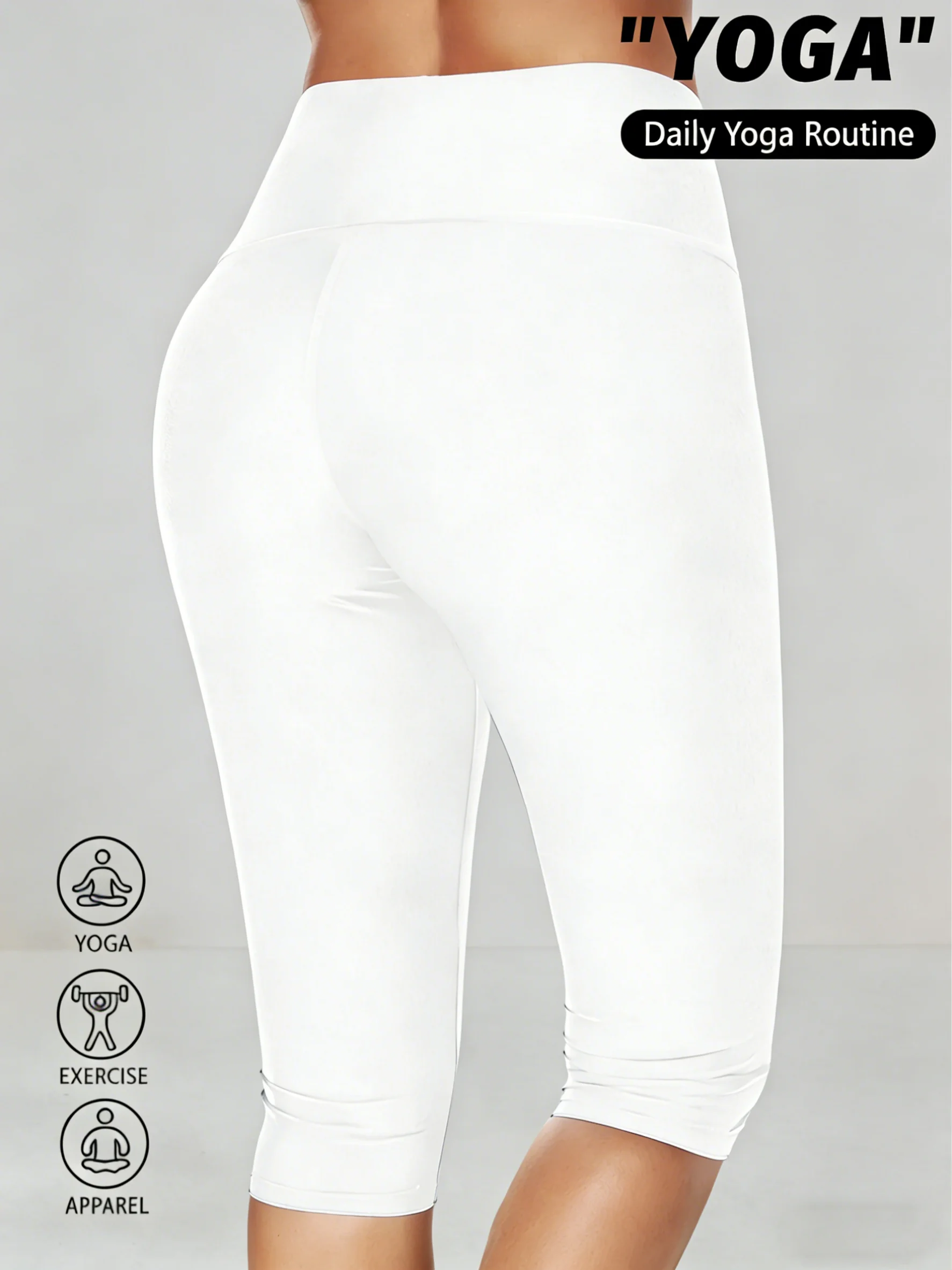 Women's High Waisted White Leggings Knee-Length Yoga Pants Stretchy Breathable for Workout, Running, and Daily Casual Wear