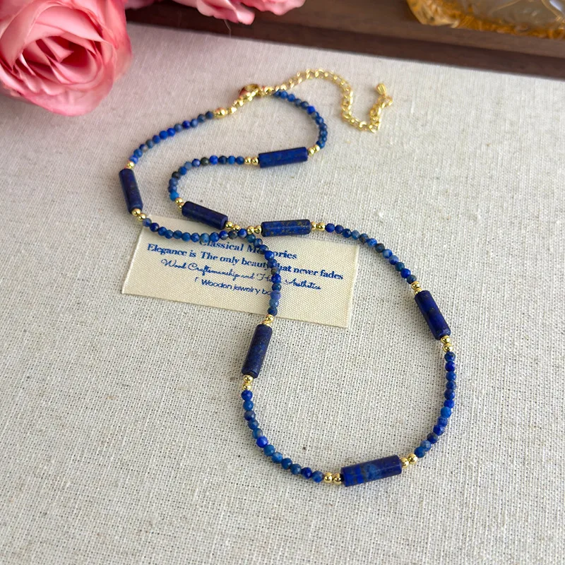 New Chinese-Style National Elegance Lapis Lazuli Necklace Crystal Bead Necklace Versatile and Stackable Collar Chain