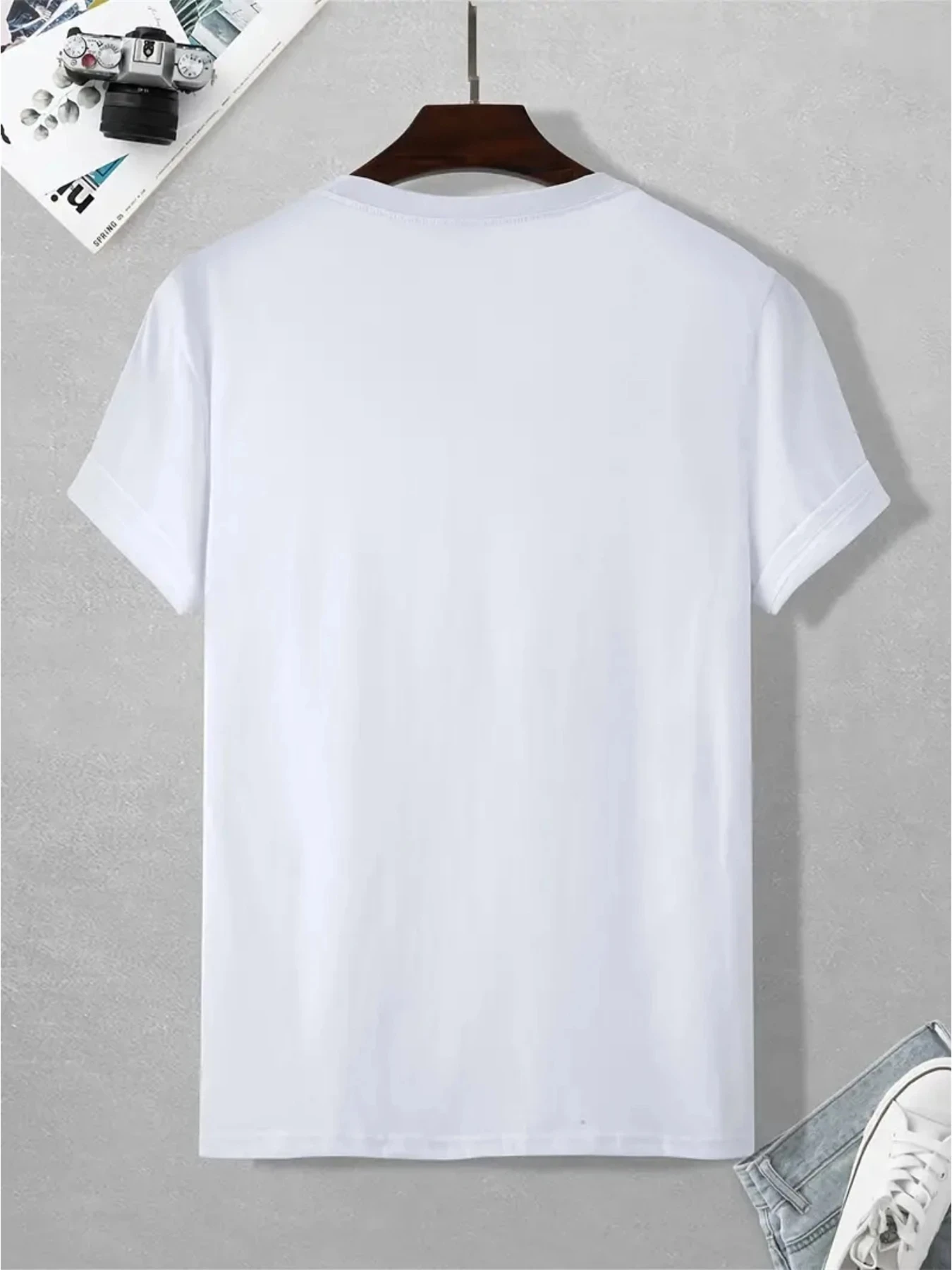 Summer Men's 100% Pure Cotton Casual Loose Geometric Pattern Printed Comfortable Sports Round Neck Short Sleeved T-Shirt Top