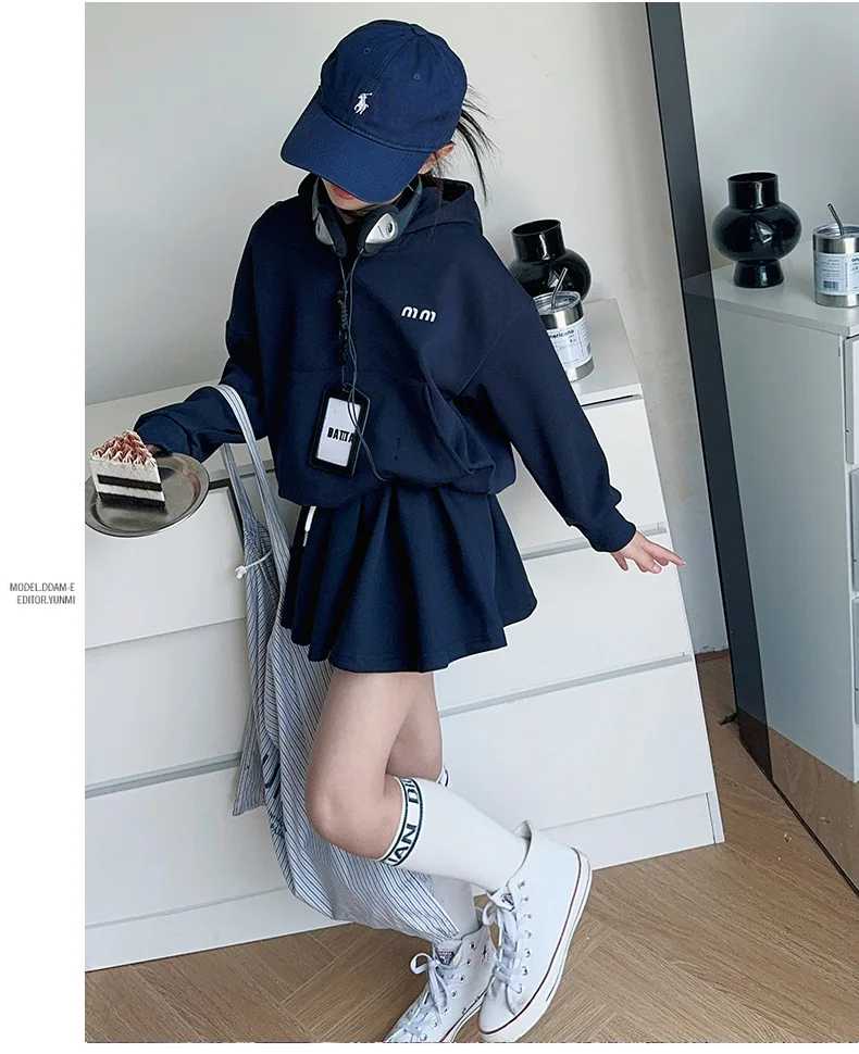 UNITIM 2026 Spring Kids Girls Hoodie Set Children Girls Long Sleeve Top+Pleated Skirt Two Piece Suits Casual Teens Girls Outfits