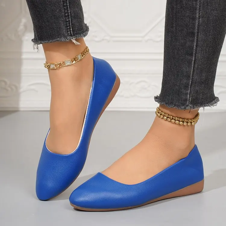 Women's Solid Color Pointed Toe Flat Ballet Flats Slip-On Lightweight Comfortable Casual Shoes for Daily Office School Travel