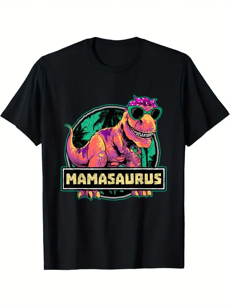 Funny MamaSaurus T-Rex Dinosaur Mom T-Shirt Retro Vintage Tee Soft Crew Neck Short Sleeve Shirt - Mother's Day Gifts for Women