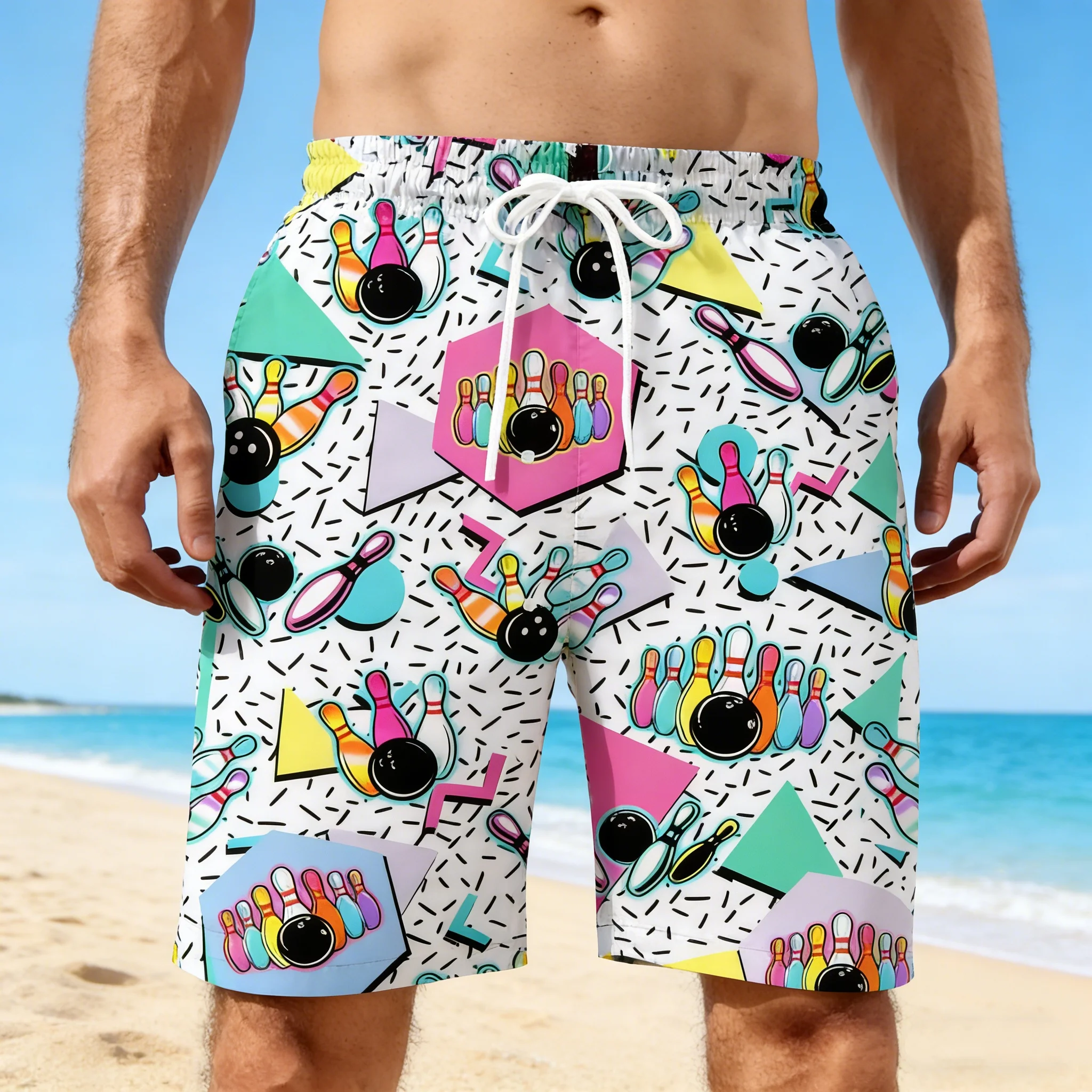 Men Summer Short Vintage 80s Music Art Hawaiian 3D Printed Shorts Men's Music Graphic Short Pants Breathable Swim Loose Shorts