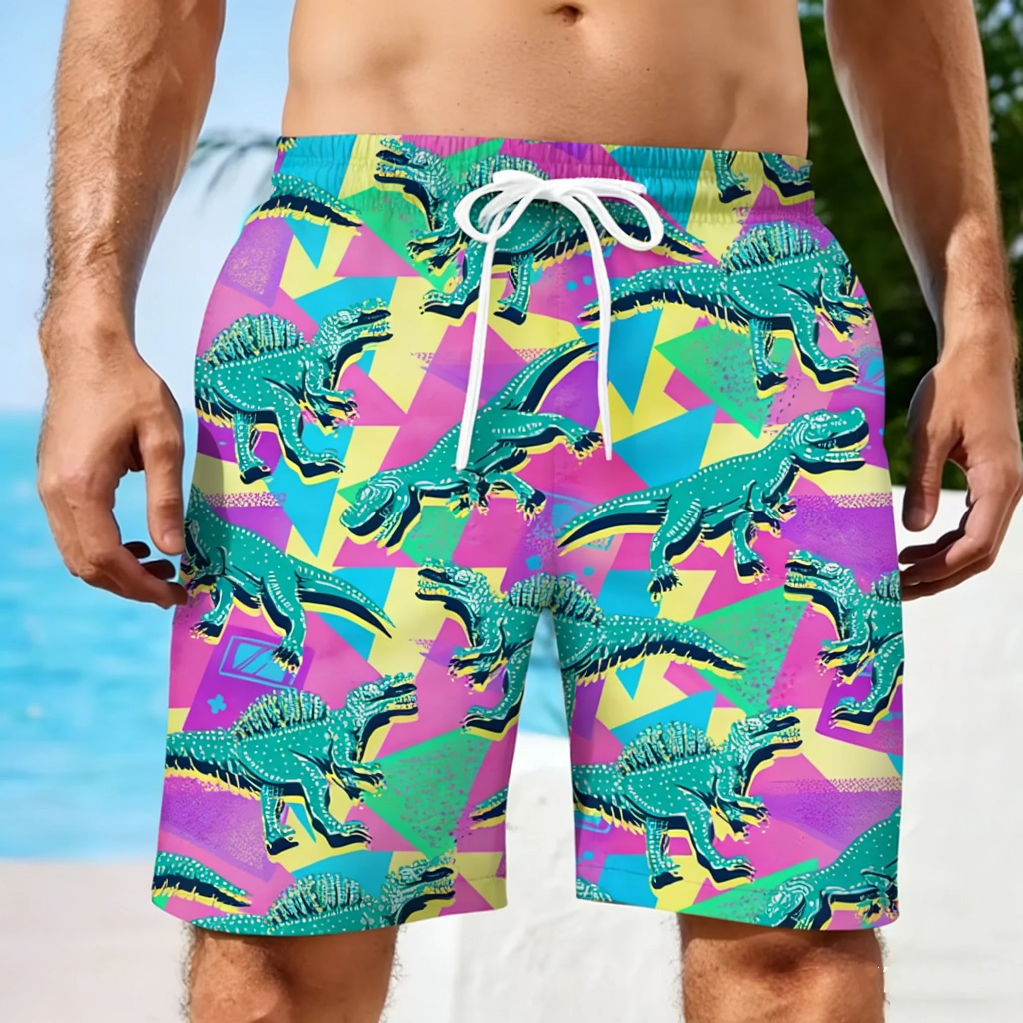 Men Summer Short Vintage 80s Music Art Hawaiian 3D Printed Shorts Men's Music Graphic Short Pants Breathable Swim Loose Shorts