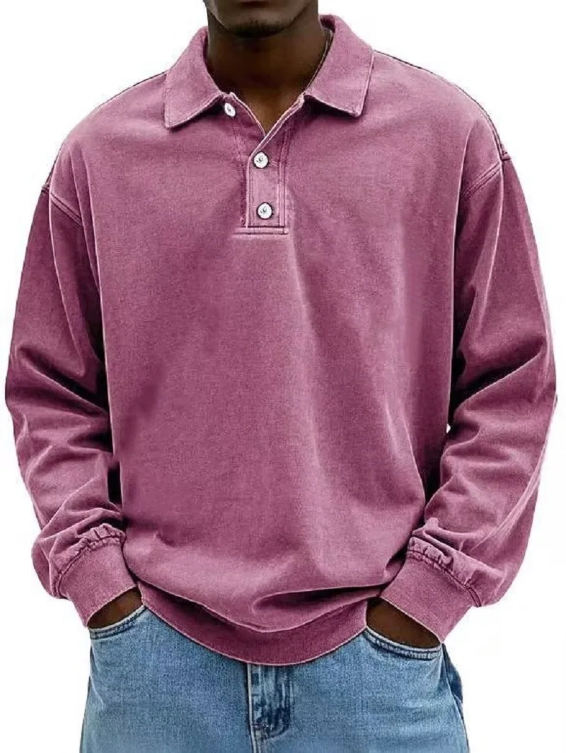 2026 New Men's Shirt Stand-alone Casual All-match Long Sleeve Button Lapel Shirt Polo Shirt