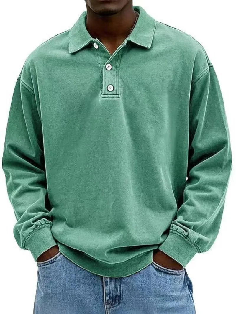2026 New Men's Shirt Stand-alone Casual All-match Long Sleeve Button Lapel Shirt Polo Shirt