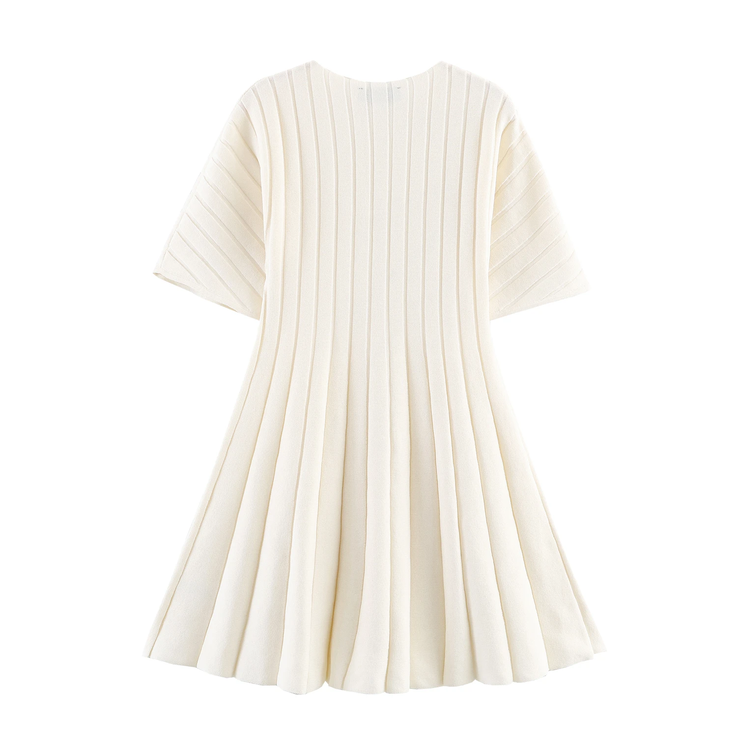European and American 2026 Spring New Women's Clothing Style Slimming Bubble Short Sleeve Ribbed Knitted Short Dress