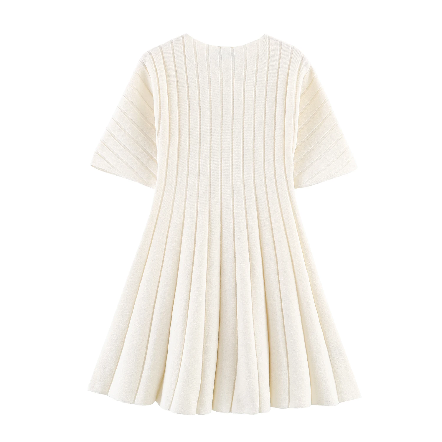 European and American 2026 Spring New Women's Clothing Style Slimming Bubble Short Sleeve Ribbed Knitted Short Dress