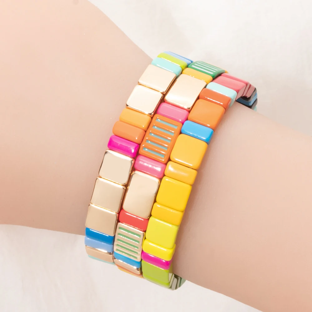 BEUTIFOR 2026 Green Yellow Blue Colroful Beaded Bangle For Women Handmade Elastic Beads Bracelets Sets