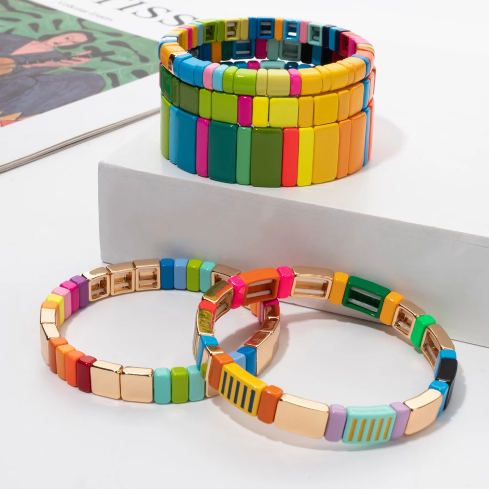 BEUTIFOR 2026 Green Yellow Blue Colroful Beaded Bangle For Women Handmade Elastic Beads Bracelets Sets
