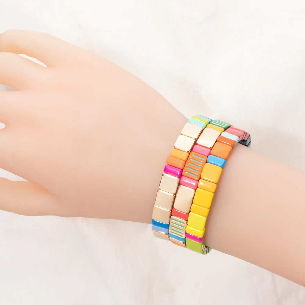 BEUTIFOR 2026 Green Yellow Blue Colroful Beaded Bangle For Women Handmade Elastic Beads Bracelets Sets