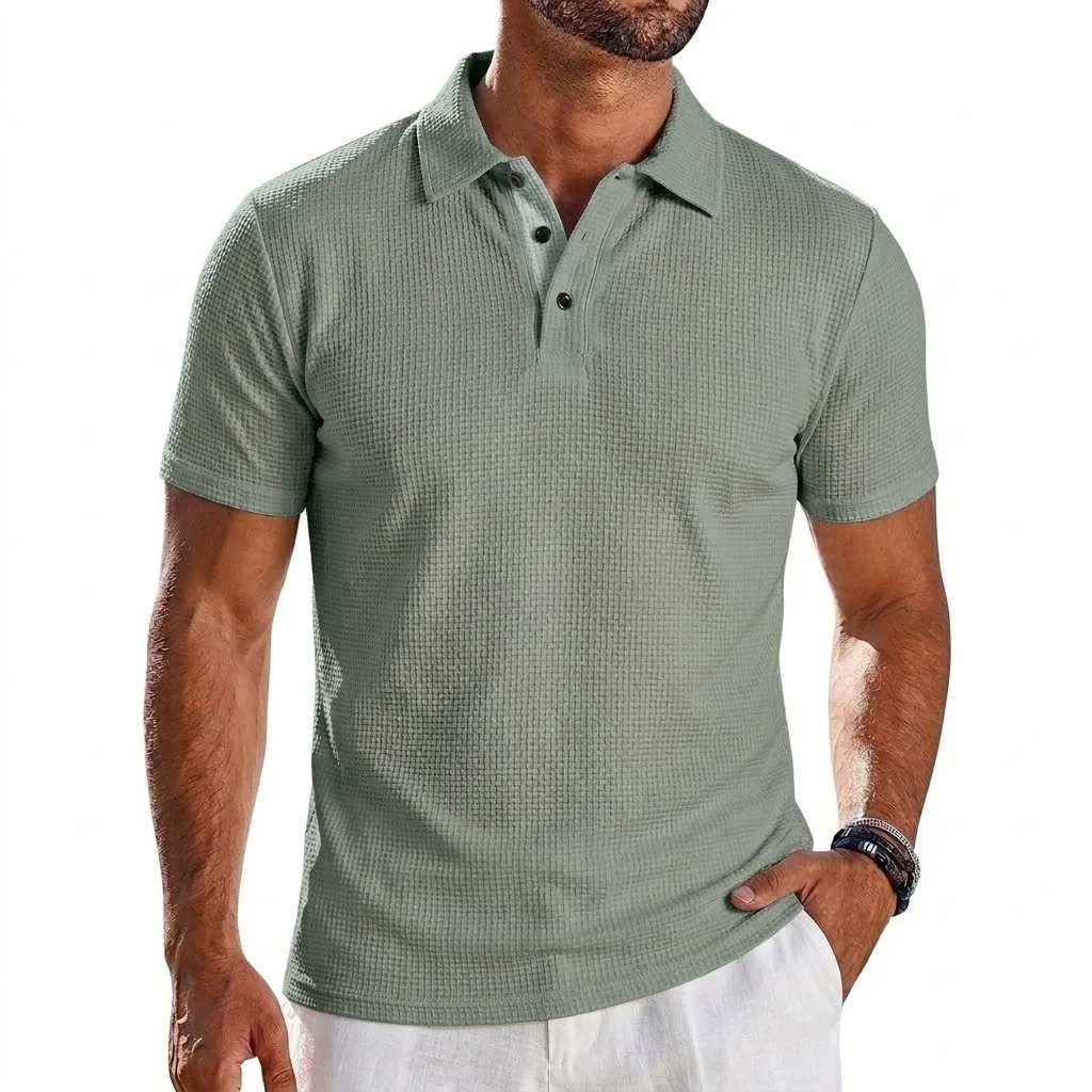 Mens Summer Short Sleeve Lapel Polo Shirt Solid Color Lightweight Ice Silk Tops Breathable Quick-Dry Casual Streetwear for Men