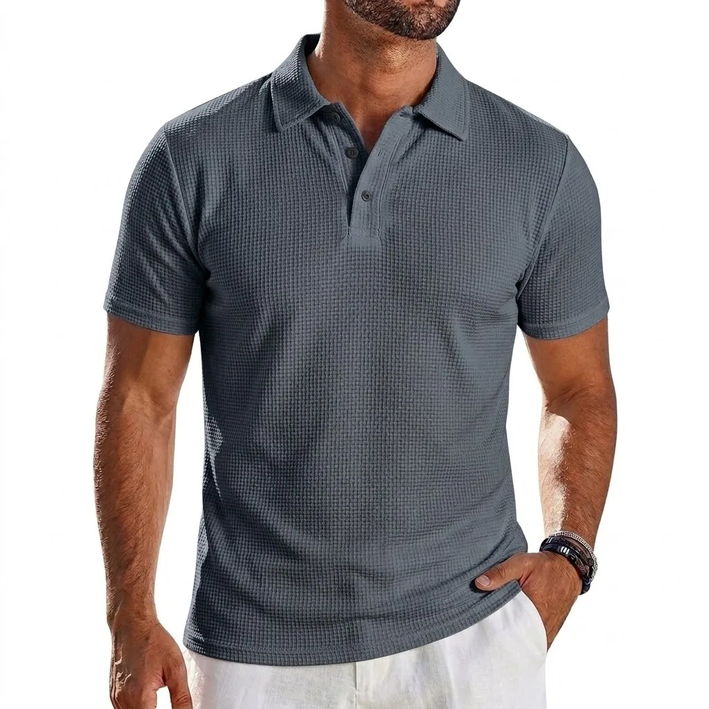 Mens Summer Short Sleeve Lapel Polo Shirt Solid Color Lightweight Ice Silk Tops Breathable Quick-Dry Casual Streetwear for Men