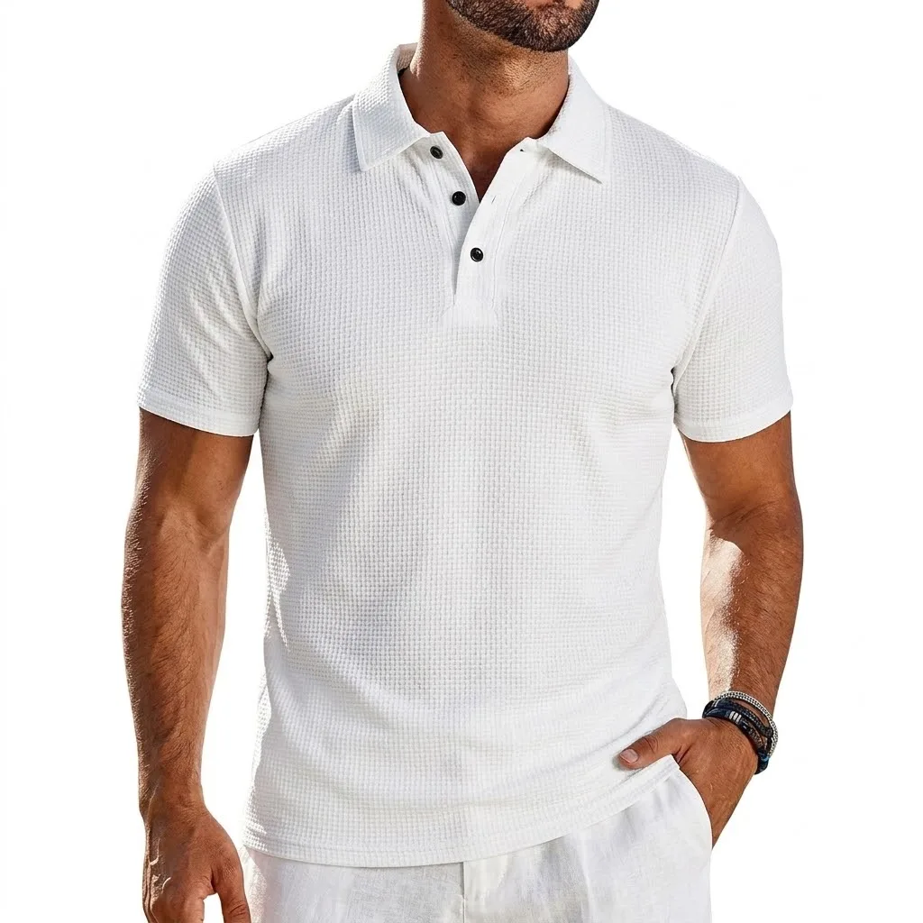Mens Summer Short Sleeve Lapel Polo Shirt Solid Color Lightweight Ice Silk Tops Breathable Quick-Dry Casual Streetwear for Men