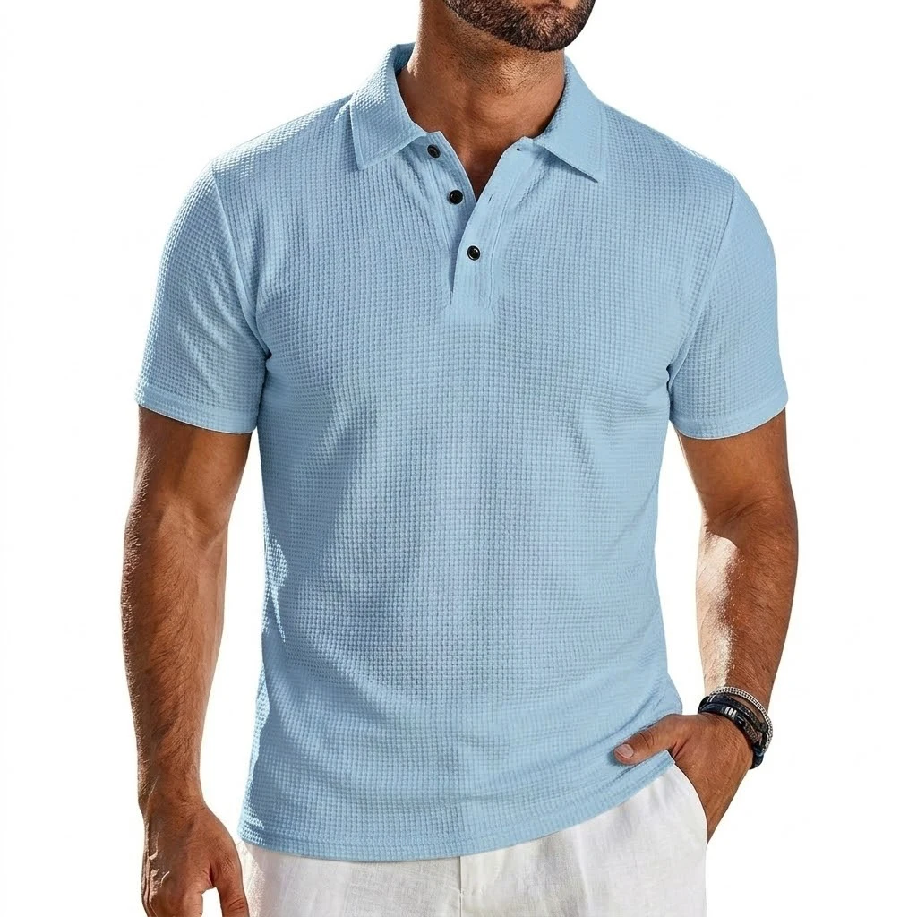 Mens Summer Short Sleeve Lapel Polo Shirt Solid Color Lightweight Ice Silk Tops Breathable Quick-Dry Casual Streetwear for Men