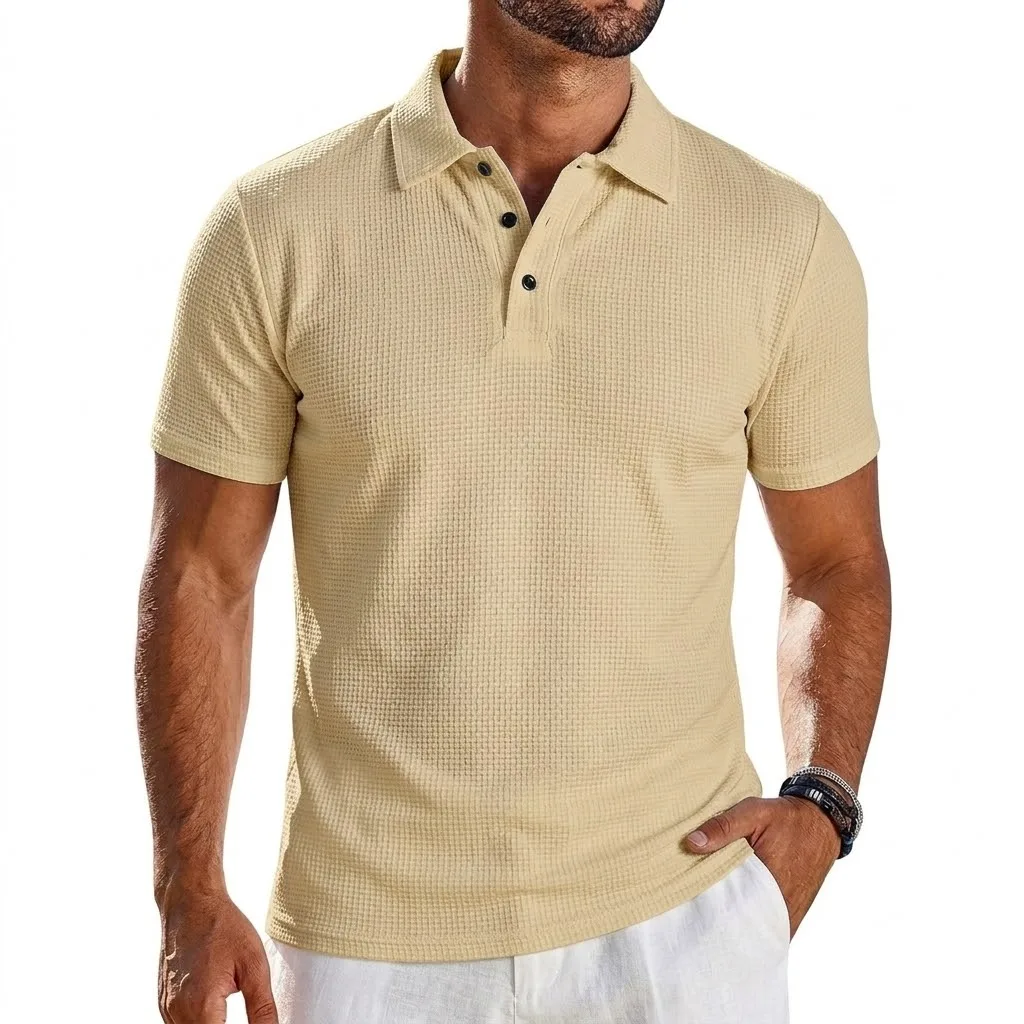 Mens Summer Short Sleeve Lapel Polo Shirt Solid Color Lightweight Ice Silk Tops Breathable Quick-Dry Casual Streetwear for Men
