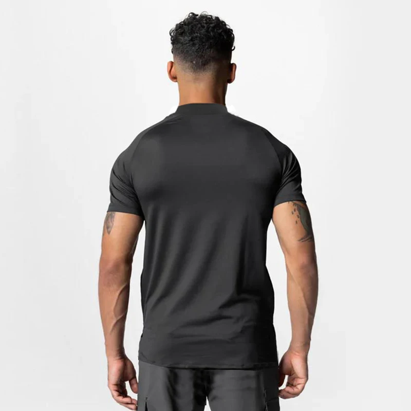 Turtleneck  Short Sleeve T-shirts Mens Summer Compression Shirts Elastic Quick Dry Sports Tees Tops Fitness Gym T Shirt