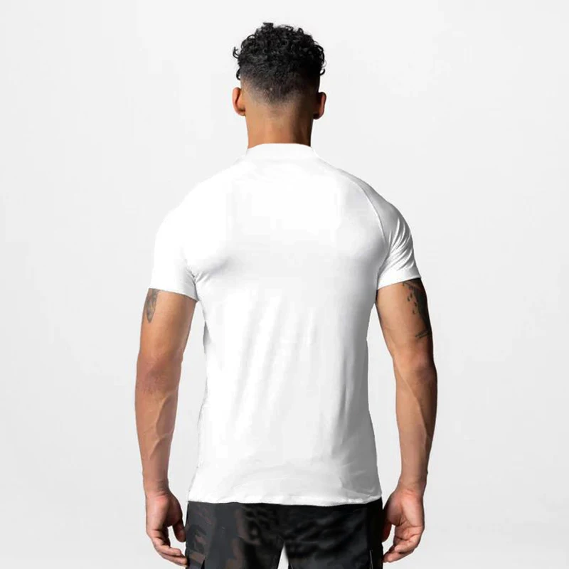 Turtleneck  Short Sleeve T-shirts Mens Summer Compression Shirts Elastic Quick Dry Sports Tees Tops Fitness Gym T Shirt