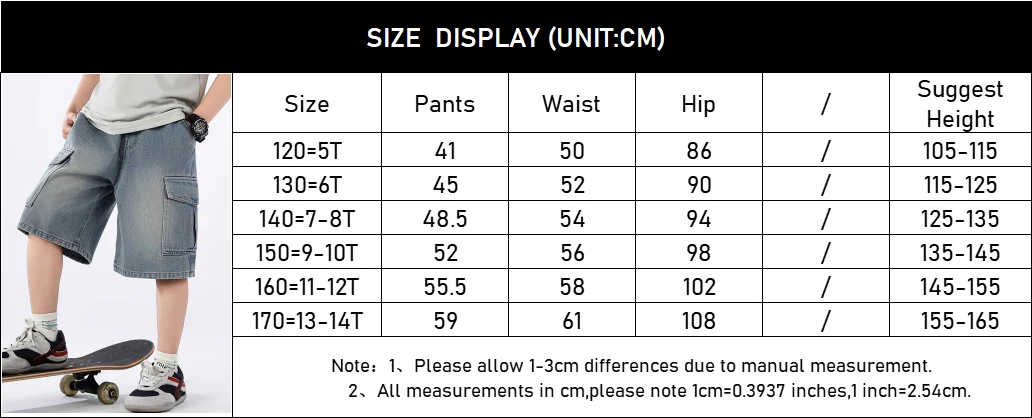Summer Teen Boys Denim Shorts Fashion Solid Color Big Pocket Thin Jeans Pants For 4-14 Years Kids Children Casual Trousers