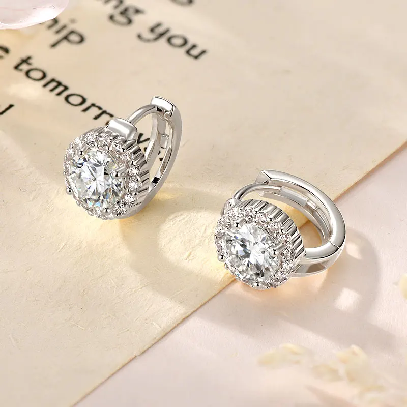 Rrjzz Certified 6.5MM 1CT VVS1 Moissanite Hoop Earrings for Women D-Color Round Lab-created Diamond Anniversary Jewelry Gifts