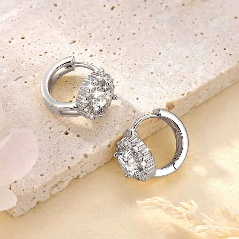 Rrjzz Certified 6.5MM 1CT VVS1 Moissanite Hoop Earrings for Women D-Color Round Lab-created Diamond Anniversary Jewelry Gifts