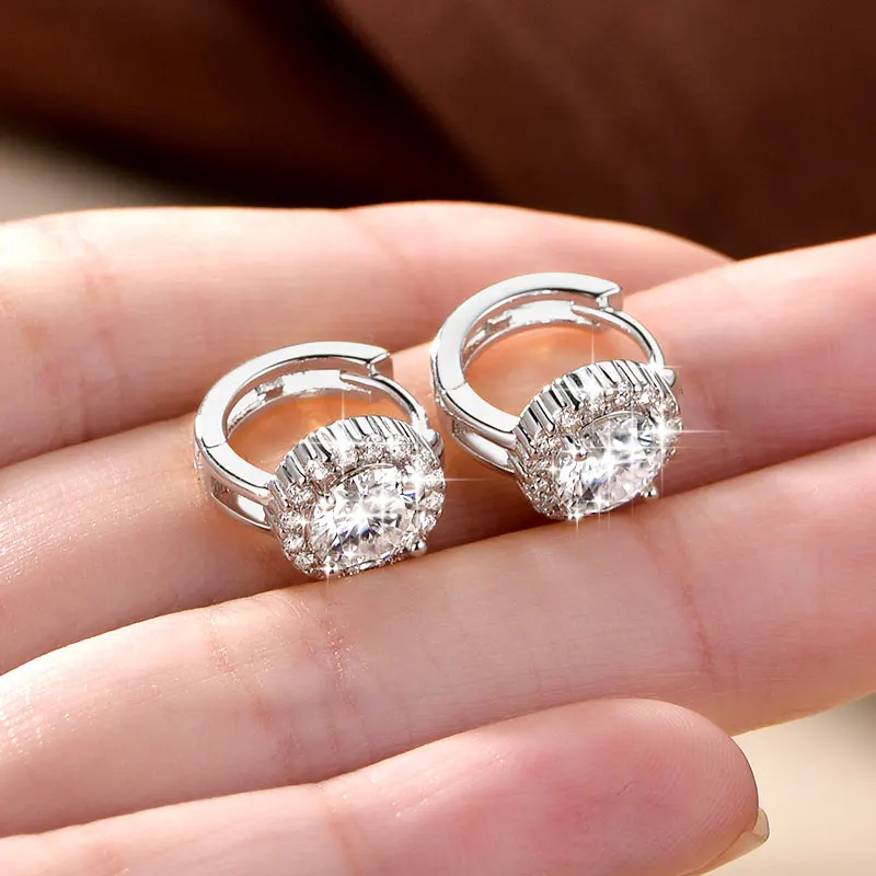 Rrjzz Certified 6.5MM 1CT VVS1 Moissanite Hoop Earrings for Women D-Color Round Lab-created Diamond Anniversary Jewelry Gifts