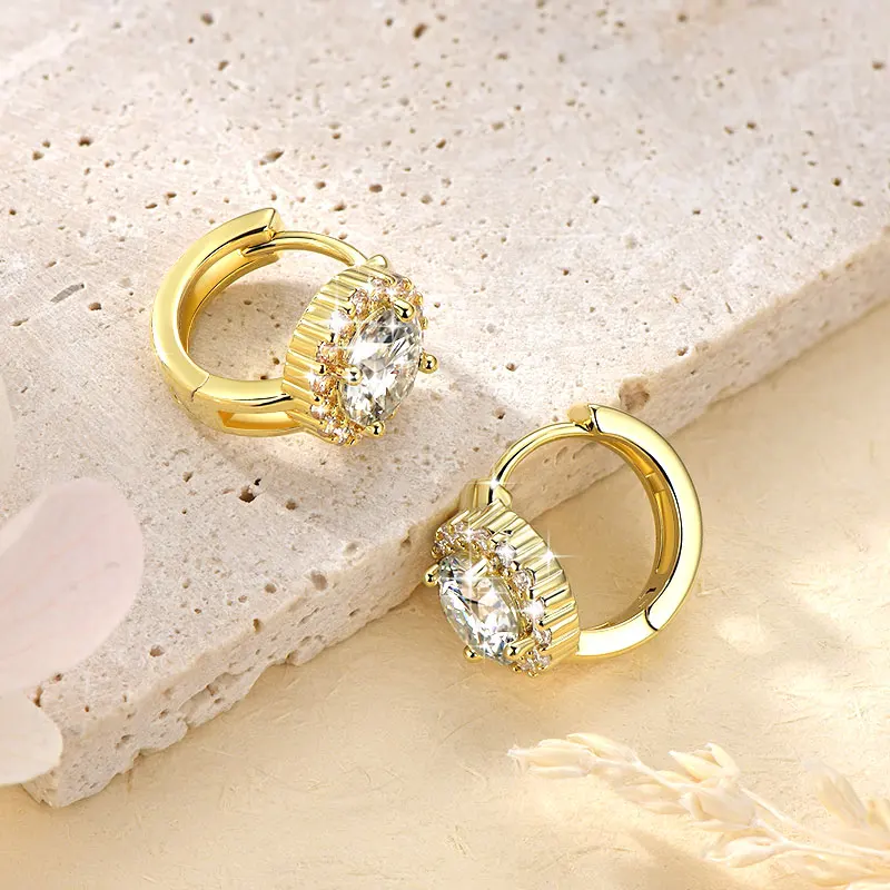 Rrjzz Certified 6.5MM 1CT VVS1 Moissanite Hoop Earrings for Women D-Color Round Lab-created Diamond Anniversary Jewelry Gifts