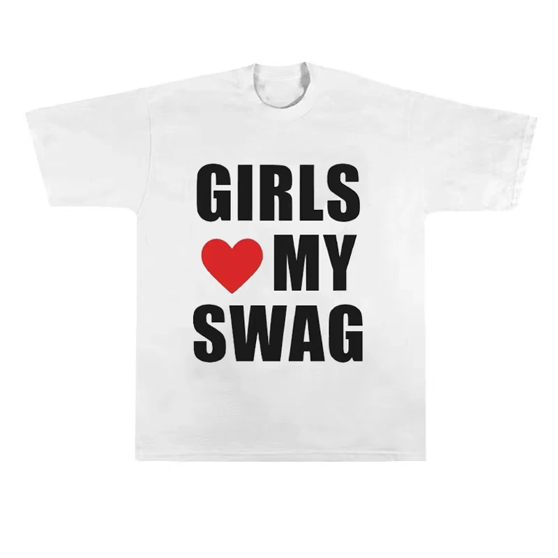 GIRLS&BOYS LOVE MY SWAG American Y2K Hip Hop Retro Cotton Short sleeved T-shirt Summer Women's Loose And Breathable Couple Top
