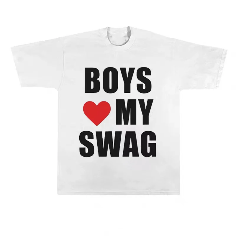 GIRLS&BOYS LOVE MY SWAG American Y2K Hip Hop Retro Cotton Short sleeved T-shirt Summer Women's Loose And Breathable Couple Top