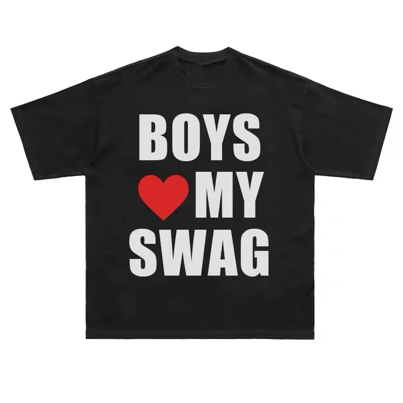 GIRLS&BOYS LOVE MY SWAG American Y2K Hip Hop Retro Cotton Short sleeved T-shirt Summer Women's Loose And Breathable Couple Top