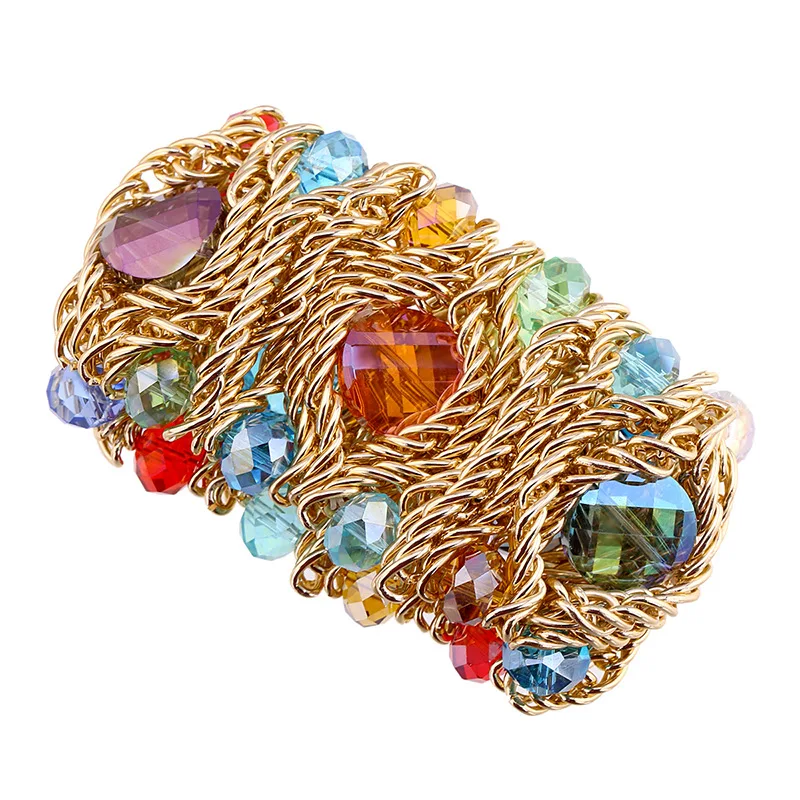 Luxury Fashion Crystal Bracelet for Women Handmade Aluminum Chain Bangle Bohemian Statement Charm Bracelet Banquet Party Jewelry