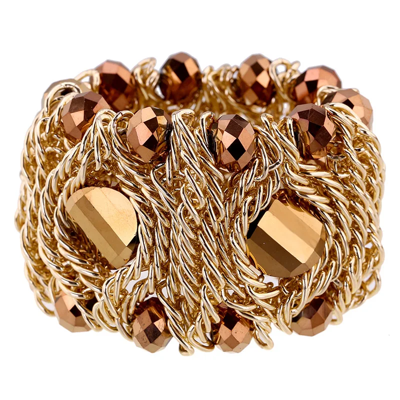 Luxury Fashion Crystal Bracelet for Women Handmade Aluminum Chain Bangle Bohemian Statement Charm Bracelet Banquet Party Jewelry