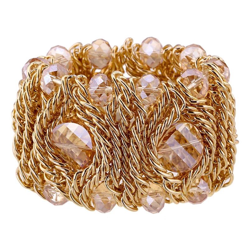 Luxury Fashion Crystal Bracelet for Women Handmade Aluminum Chain Bangle Bohemian Statement Charm Bracelet Banquet Party Jewelry