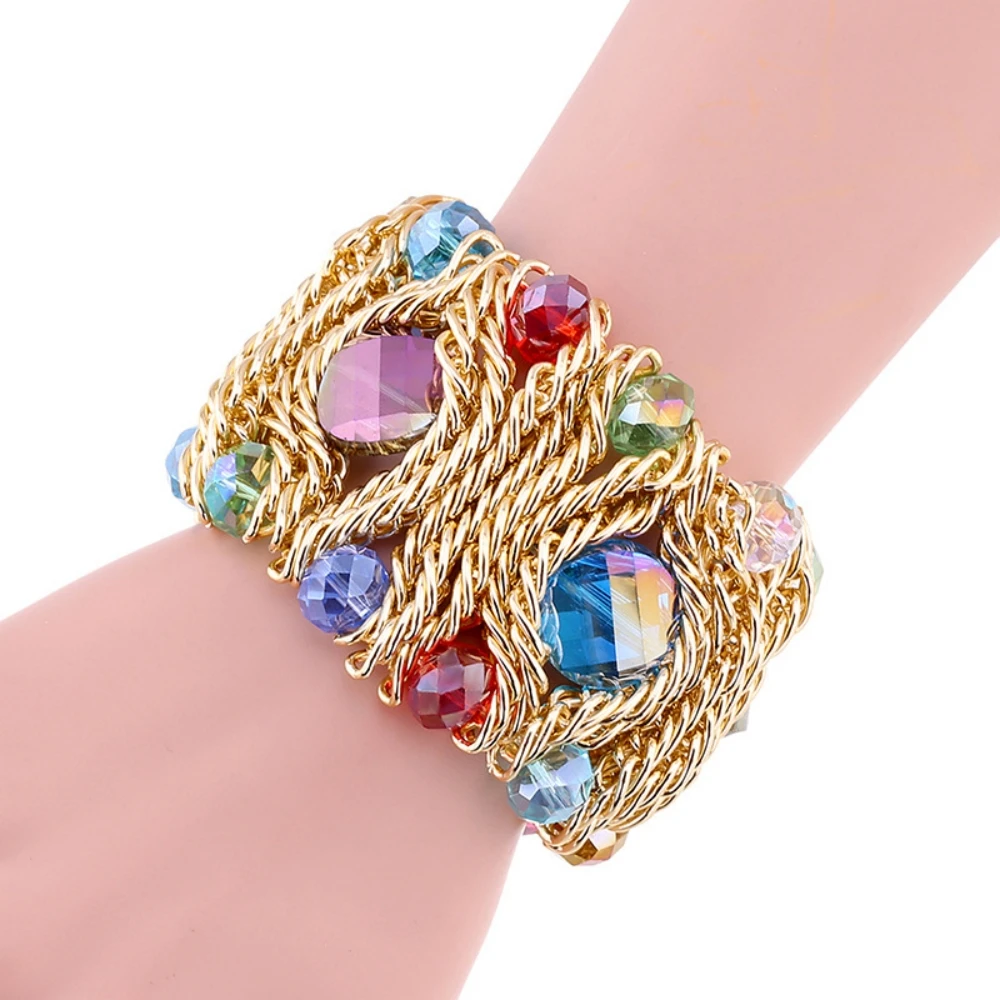 Luxury Fashion Crystal Bracelet for Women Handmade Aluminum Chain Bangle Bohemian Statement Charm Bracelet Banquet Party Jewelry